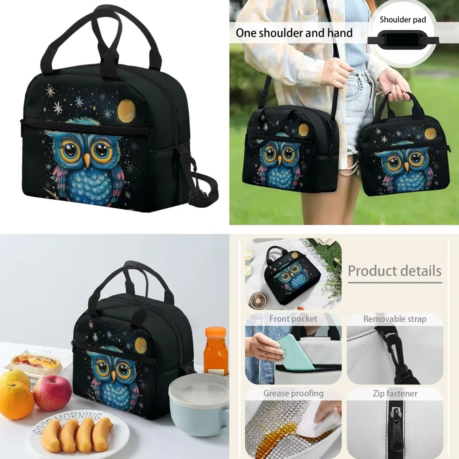 Cartoon Owl Backpack Cute School Bag with Lunchbox Pencil Case for Kids Girls Bookbag Middle Primary Elementary Schoolbag Lunch Bag for 6-8 9-11 12-14 Child Students Rucksack Satchel