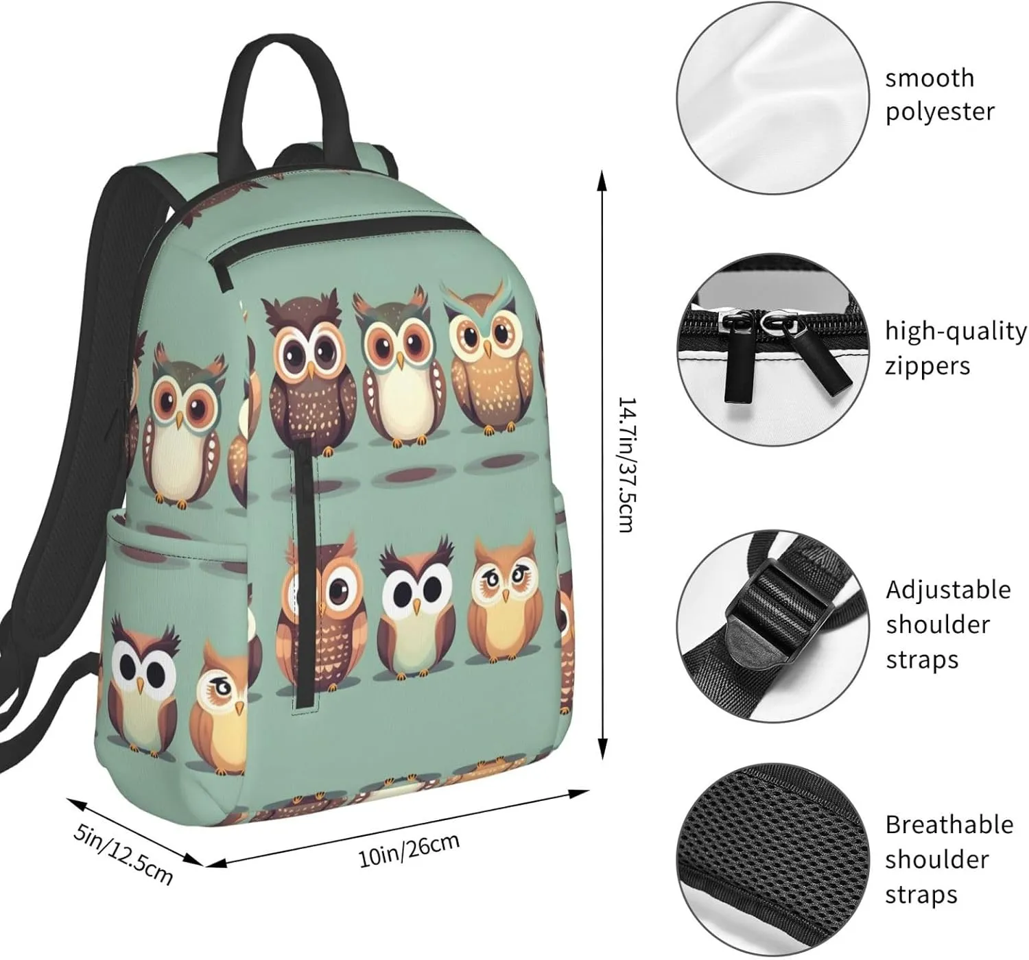 Cartoon Owls Cute Print Lightweight Backpack, Travel Bookbag College Bag,Laptop Backpack For Men Women