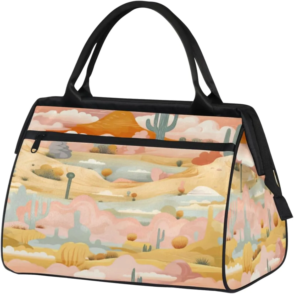 Cartoon Sandy Desert Cactus Travel Duffle Bag, Waterproof Duffel Bag Weekender Overnight Carry On Bag Lightweight Sport Gym Bag for Men Women