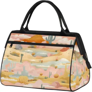 Cartoon Sandy Desert Cactus Travel Duffle Bag, Waterproof Duffel Bag Weekender Overnight Carry On Bag Lightweight Sport Gym Bag for Men Women