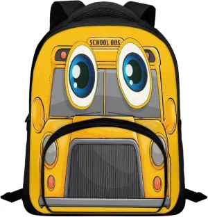Cartoon School Bus Print Boys Girls Backpack Small Kids Backpack with Adjustable Shoulder Straps Cute Casual School Bookbag for Preschool Kindergarten Student