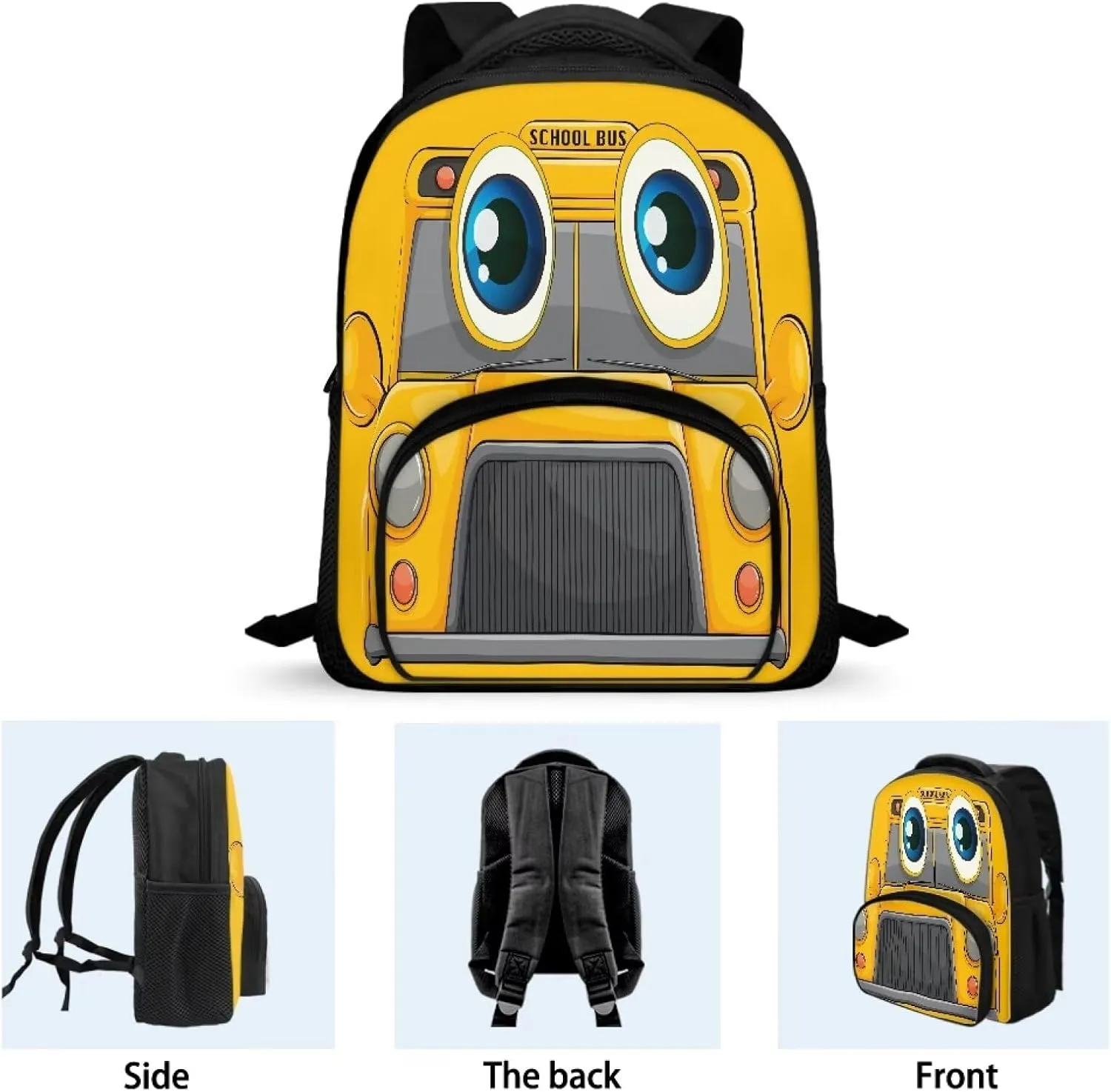 Cartoon School Bus Print Boys Girls Backpack Small Kids Backpack with Adjustable Shoulder Straps Cute Casual School Bookbag for Preschool Kindergarten Student