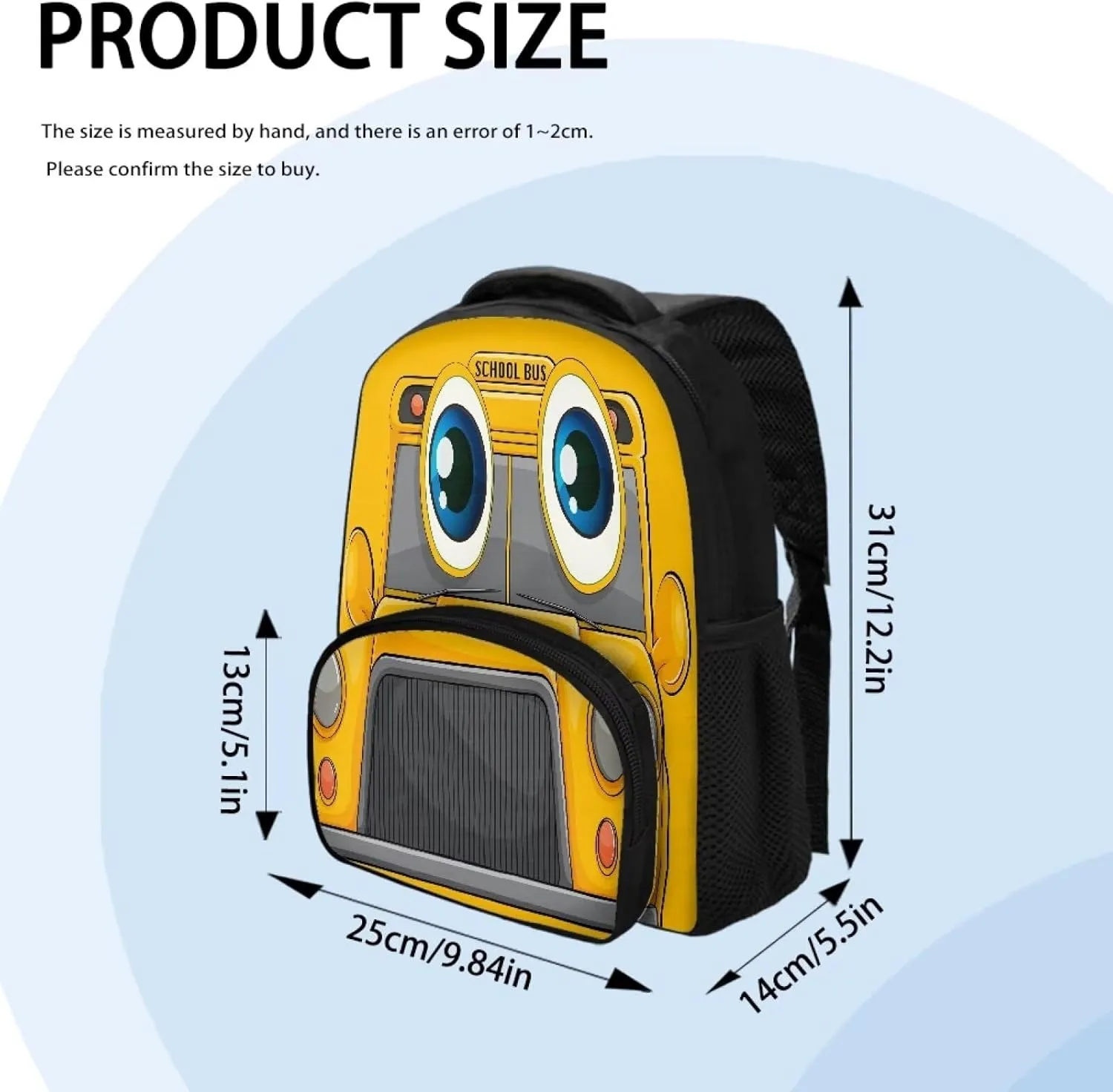 Cartoon School Bus Print Boys Girls Backpack Small Kids Backpack with Adjustable Shoulder Straps Cute Casual School Bookbag for Preschool Kindergarten Student