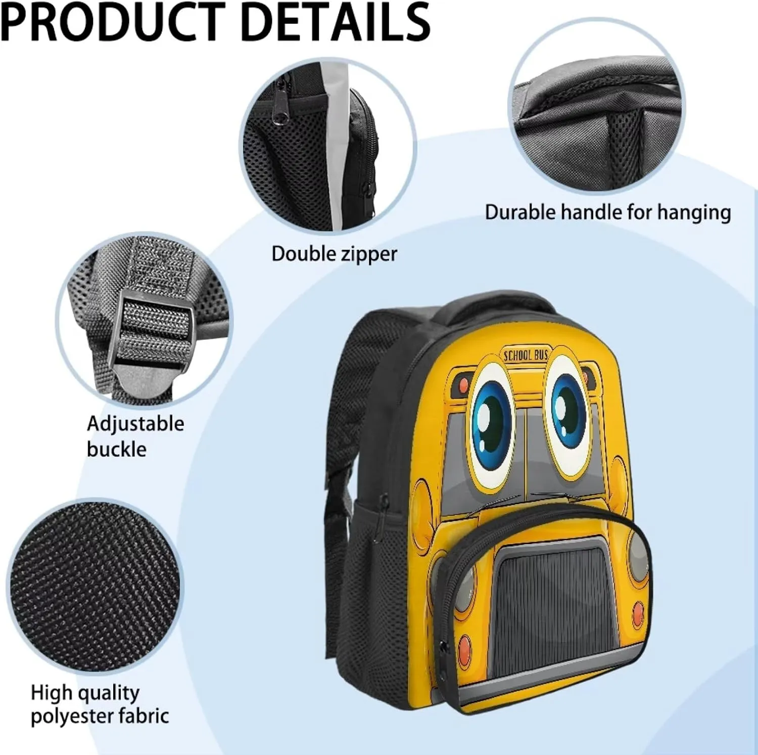 Cartoon School Bus Print Boys Girls Backpack Small Kids Backpack with Adjustable Shoulder Straps Cute Casual School Bookbag for Preschool Kindergarten Student