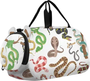 Cartoon Snakes Sports Duffle Bag for Girls Boys, Gym Bag with Shoe Compartment, Kids Travel Overnight Weekender Shoulder Bag
