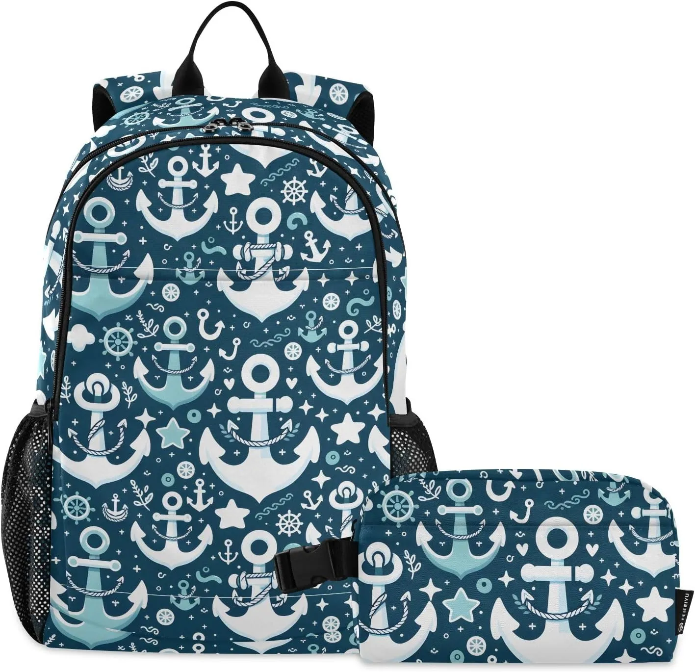 Cartoon Spear Print Lightweight Backpack for Kids School Bookbag with Lunch Bag Set for School Outside Activities Travel
