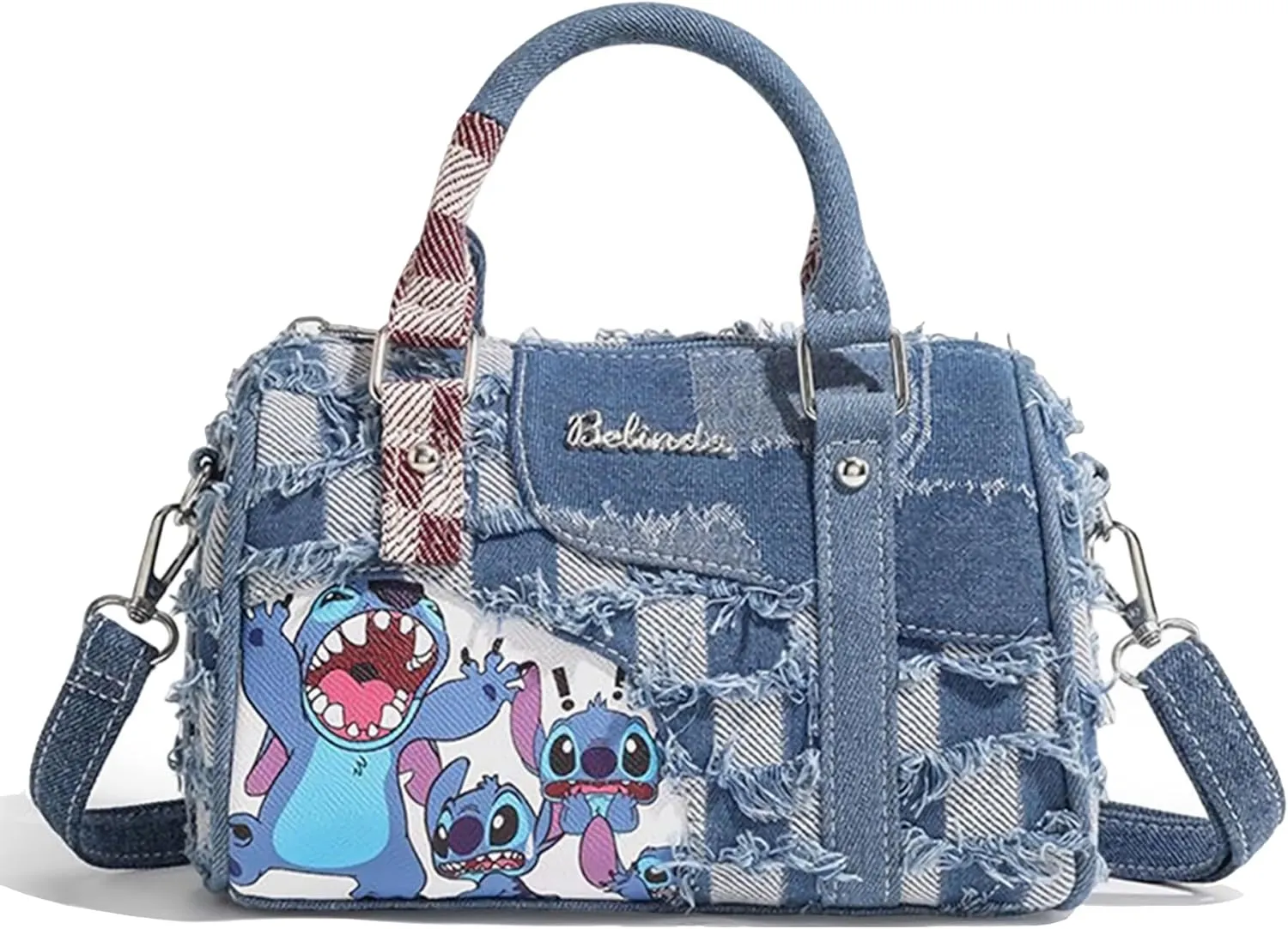 Cartoon Womens Purses and Handbags, Blue Denim Shoulder Bag Cute Crossbody Bags With Detachable Strap