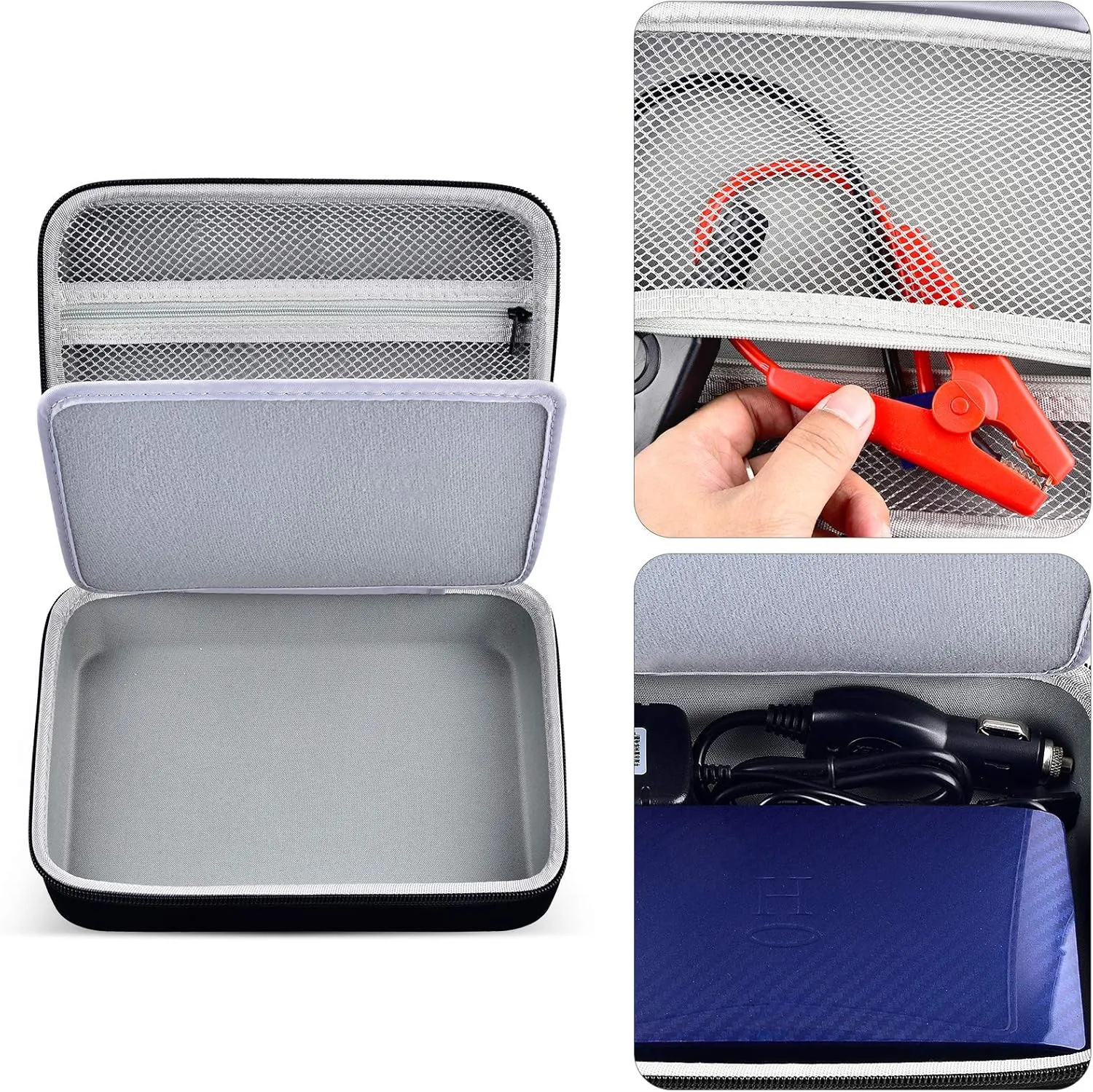 Case for Halo Bolt 58830/57720 mWh Portable Phone Laptop Charger Car Jump Starter, Power Bank Storage Holder with Mesh Pocket for AC Outlet, Car Charger and Accessories - Grey Inside