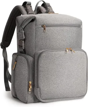 CEI-CEI Neoprene Diaper Bag Backpack with Insulated Pockets, Large Newborn Baby Maternity Bags Travel Tote with Changing Pad Mother‘s Day Gift (Grey)