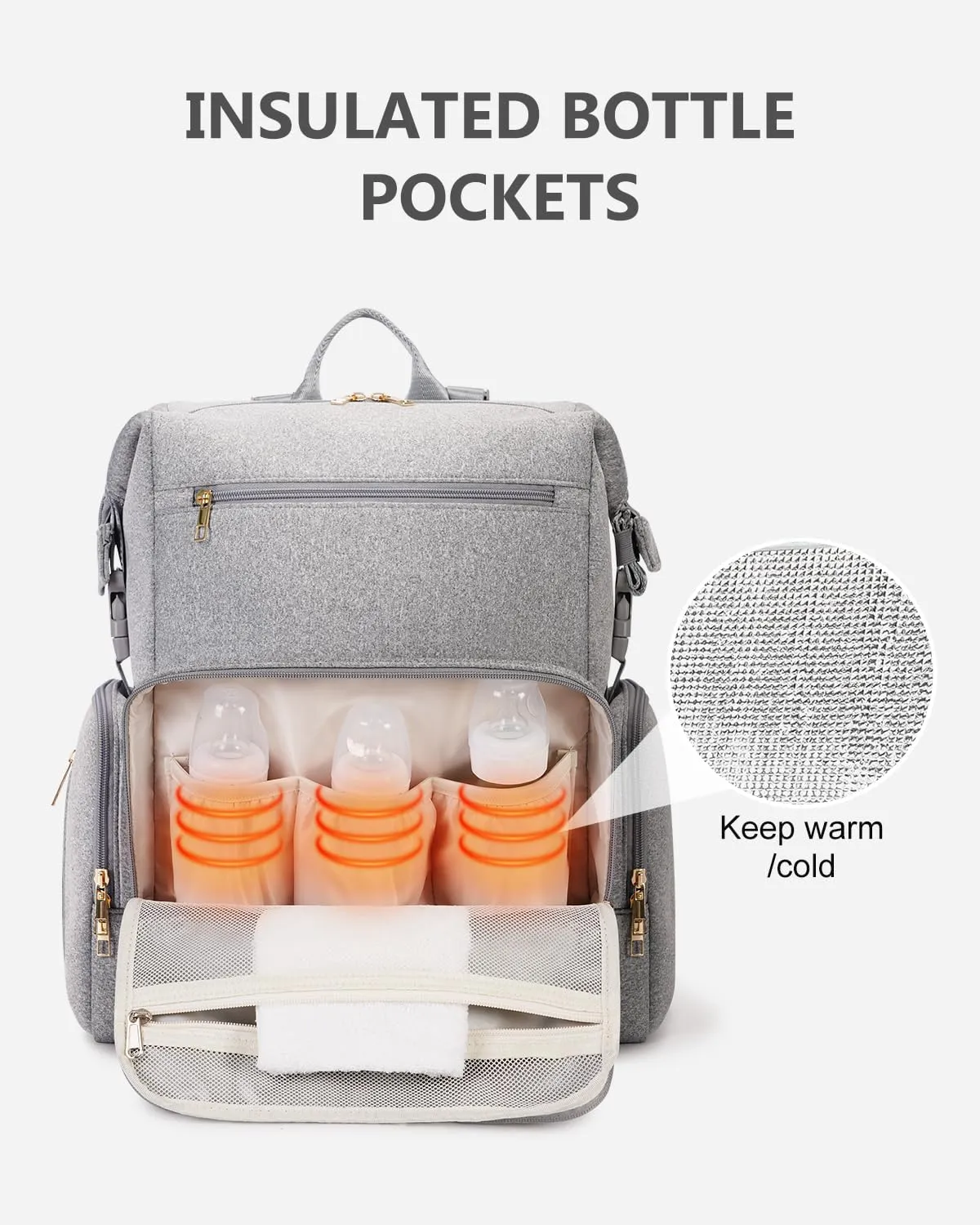 CEI-CEI Neoprene Diaper Bag Backpack with Insulated Pockets, Large Newborn Baby Maternity Bags Travel Tote with Changing Pad Mother‘s Day Gift (Grey)