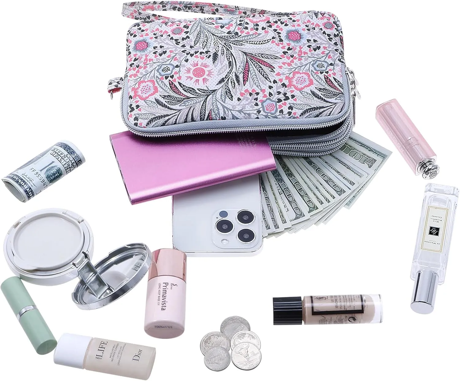 Cellphone Wristlet Wallets for Women Large Capacity Clutch Purse 3 Zipper Compartments 6 Card Slots Anti-water Handbag