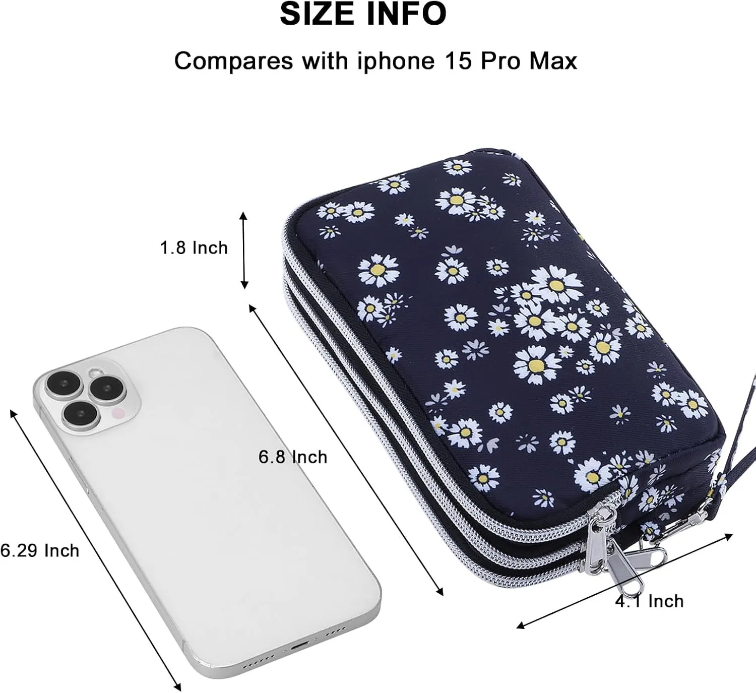 Cellphone Wristlet Wallets for Women Large Capacity Clutch Purse 3 Zipper Compartments 6 Card Slots Anti-water Handbag