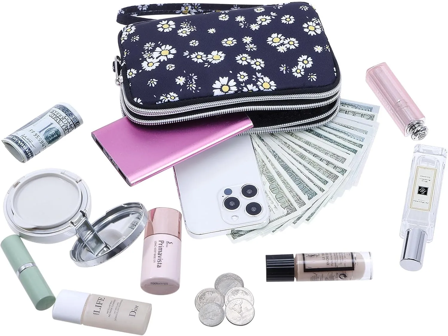 Cellphone Wristlet Wallets for Women Large Capacity Clutch Purse 3 Zipper Compartments 6 Card Slots Anti-water Handbag