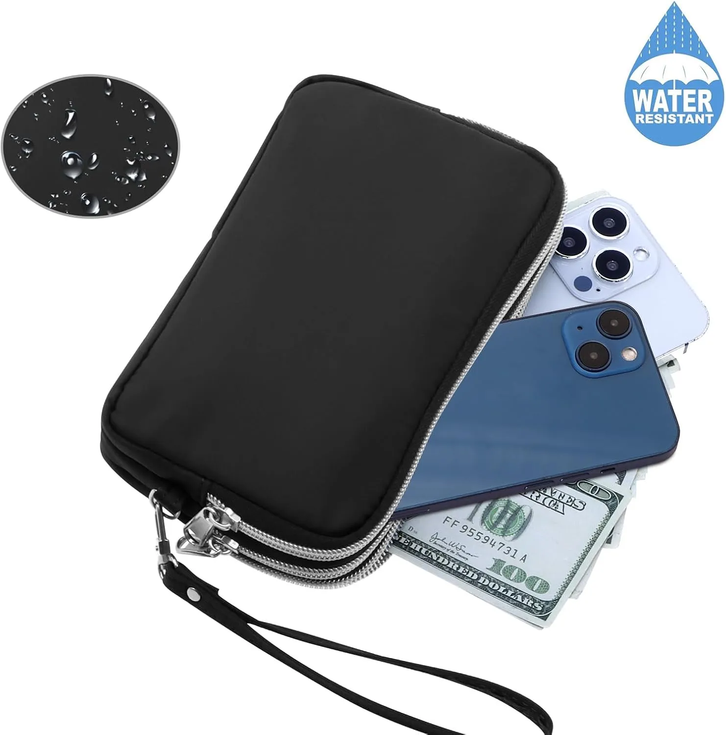 Cellphone Wristlet Wallets for Women Large Capacity Clutch Purse 3 Zipper Compartments 6 Card Slots Anti-water Handbag