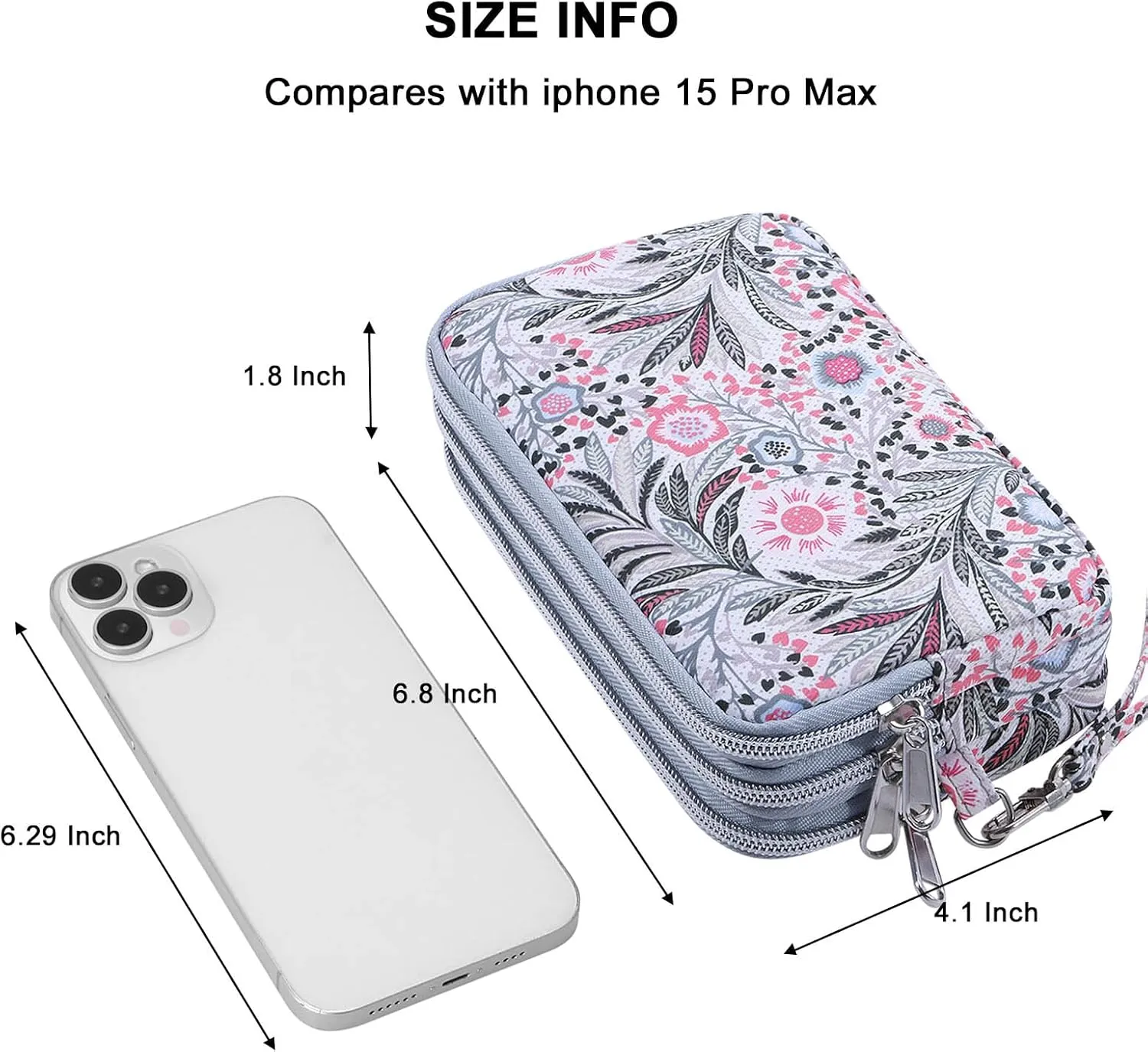 Cellphone Wristlet Wallets for Women Large Capacity Clutch Purse 3 Zipper Compartments 6 Card Slots Anti-water Handbag