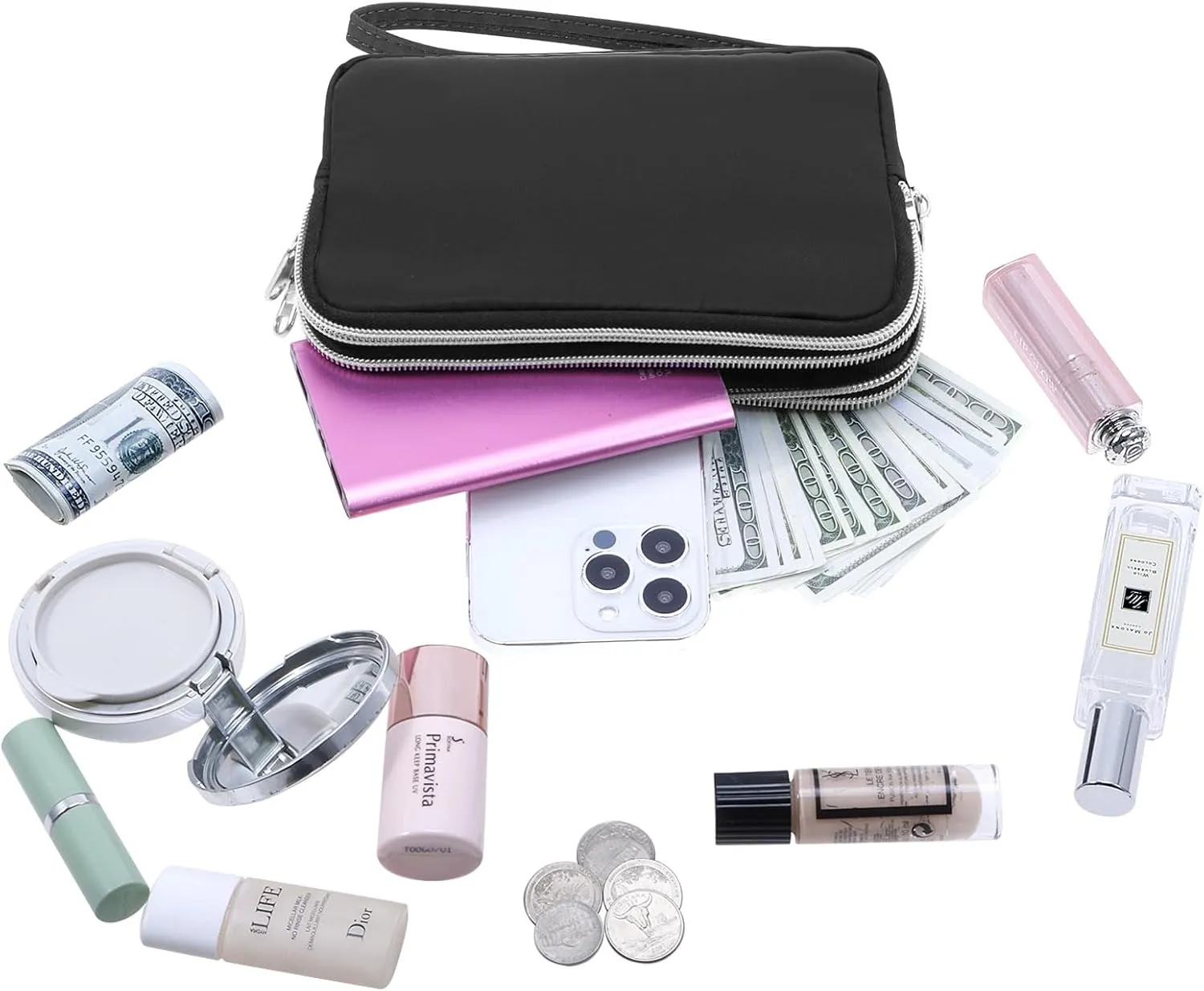 Cellphone Wristlet Wallets for Women Large Capacity Clutch Purse 3 Zipper Compartments 6 Card Slots Anti-water Handbag
