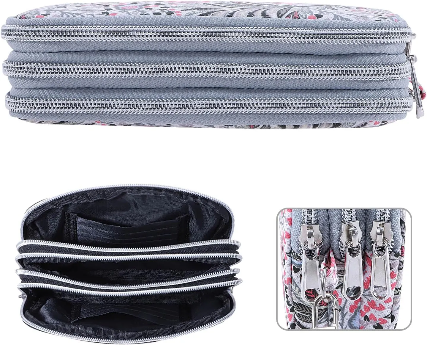 Cellphone Wristlet Wallets for Women Large Capacity Clutch Purse 3 Zipper Compartments 6 Card Slots Anti-water Handbag
