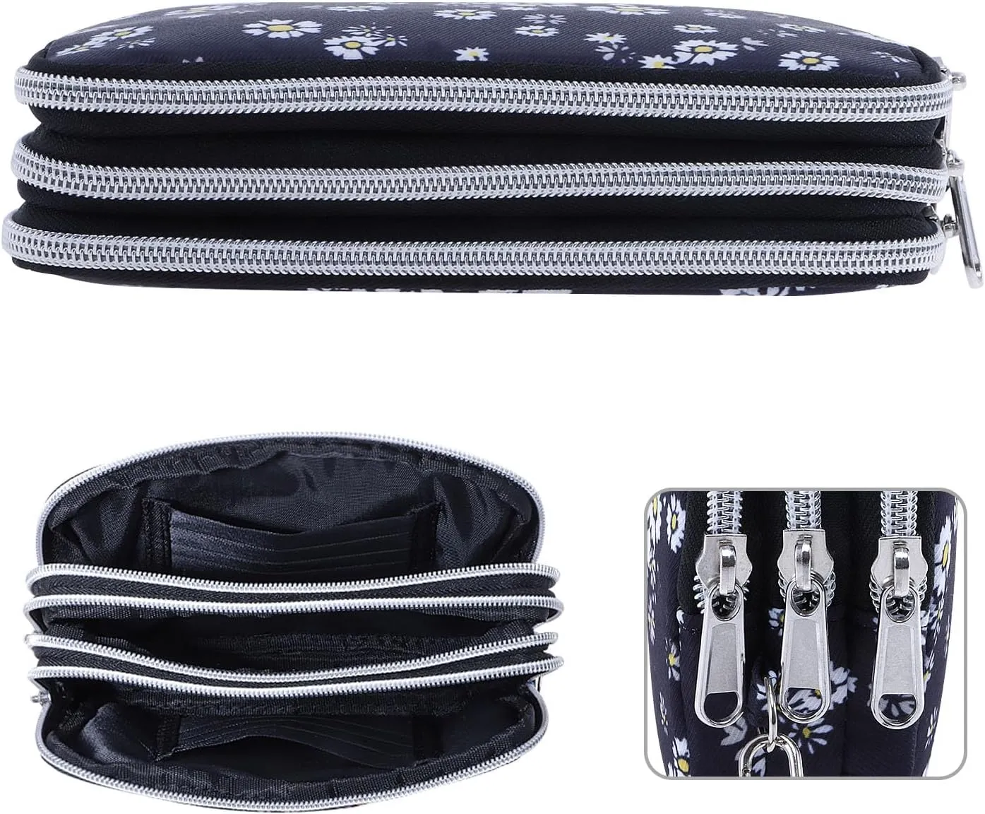 Cellphone Wristlet Wallets for Women Large Capacity Clutch Purse 3 Zipper Compartments 6 Card Slots Anti-water Handbag