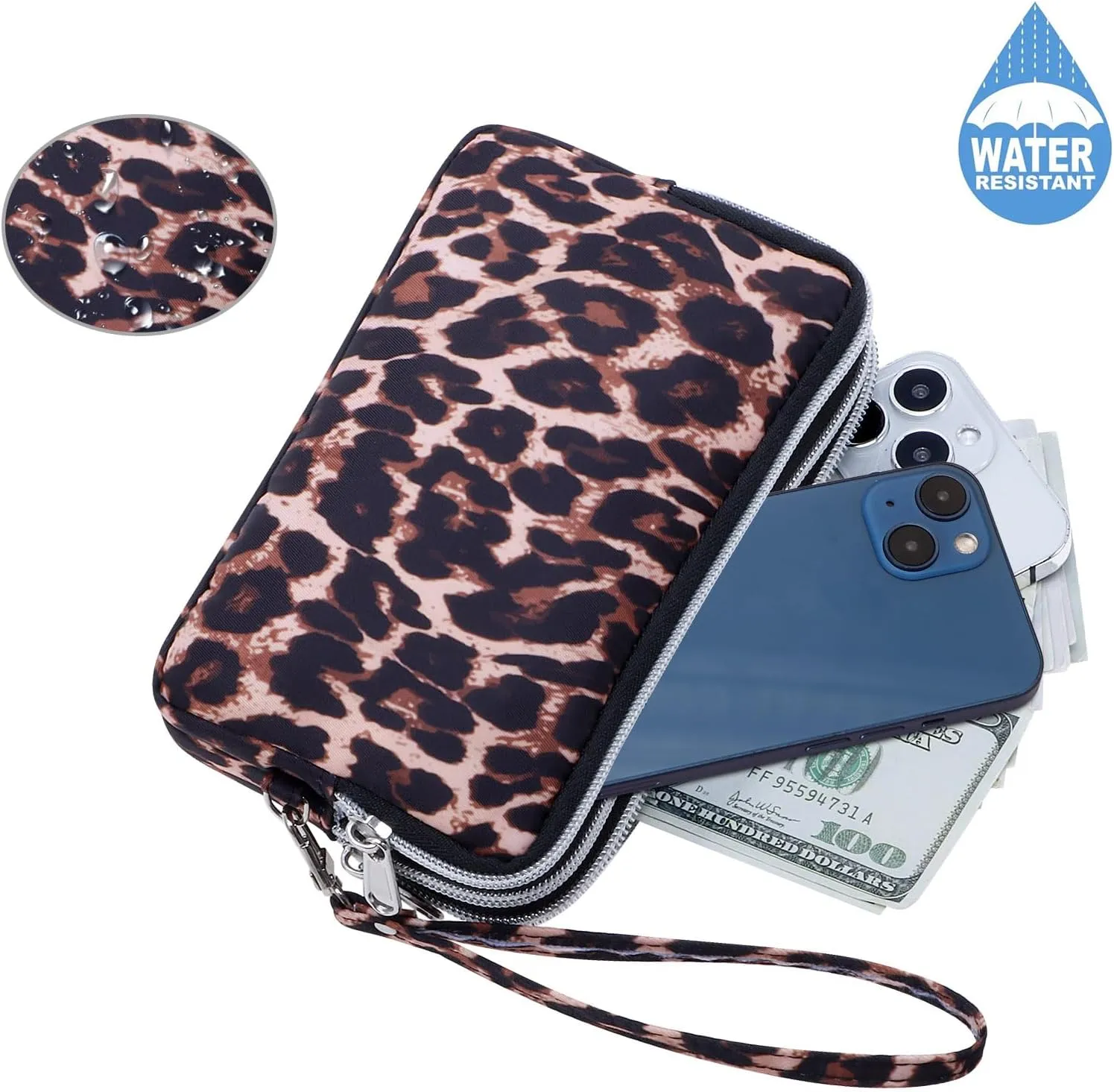 Cellphone Wristlet Wallets for Women Large Capacity Clutch Purse 3 Zipper Compartments 6 Card Slots Anti-water Handbag