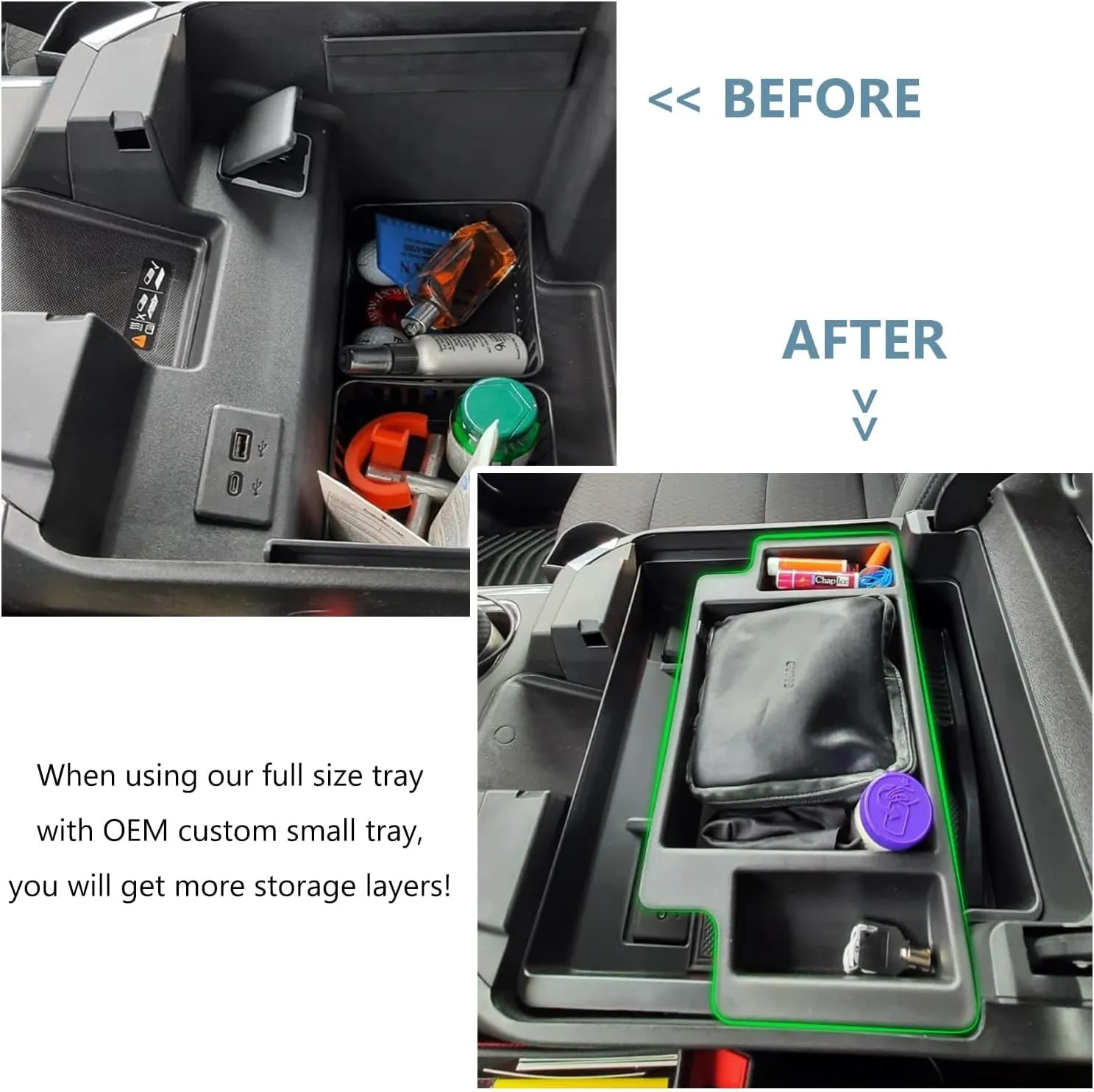 Center Console Organizer fit for GMC 2023 2024 2025 Sierra/Chevy Silverado 1500 Accessories, 2024-2025 2500HD 3500HD (Wireless Charger With Full Console w/Bucket Seats Only)