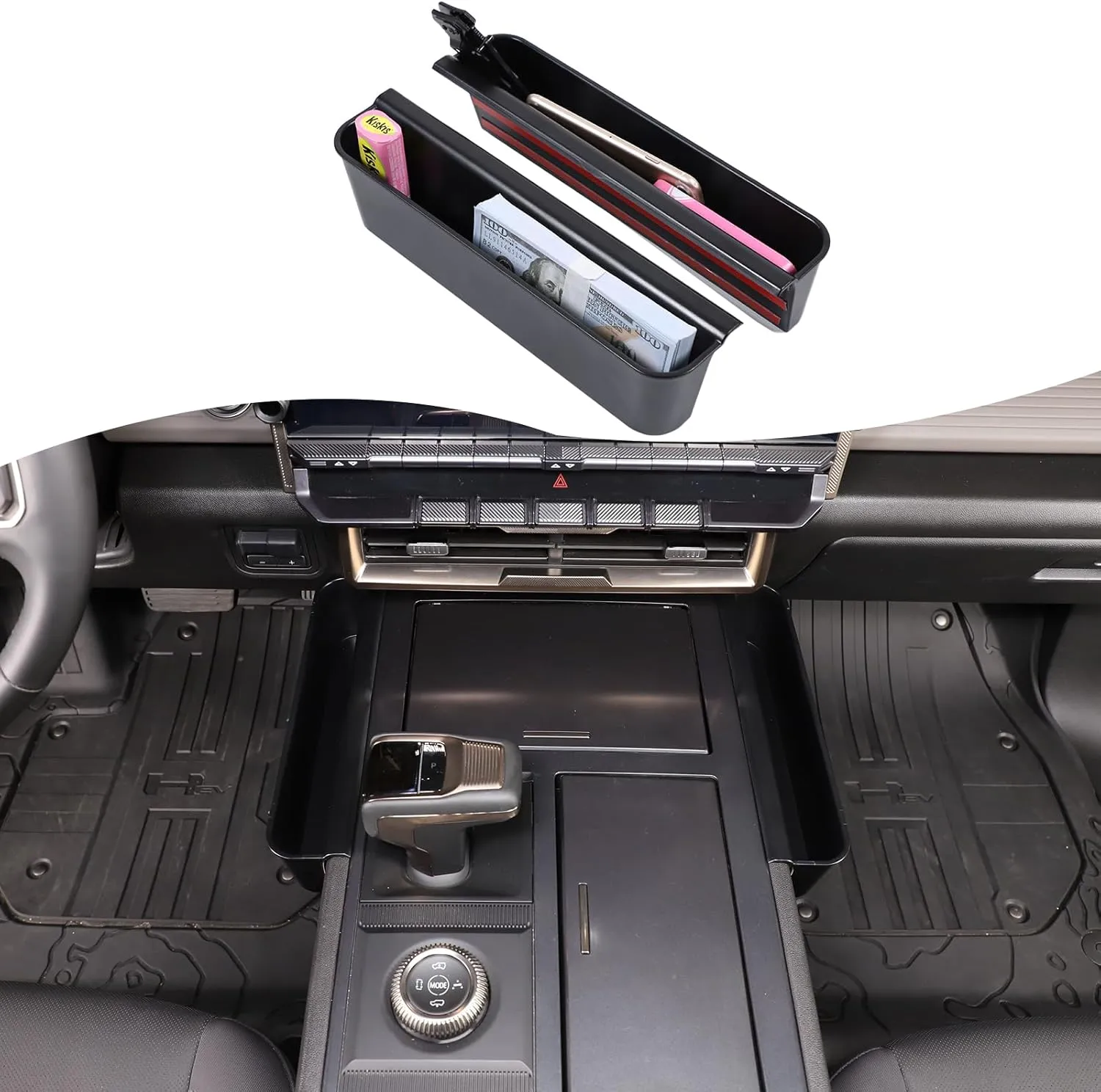 Central Control Side Storage Box Compatible with Hummer EV 2024 2025 Center Console Side Organizer Box Gear Shift Side Organizer Tray Car Multifunction ABS Storage Box Interior Accessories