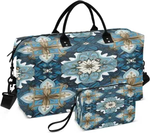 Ceramic Tile Pattern Travel Duffel Bag Large Capacity Weekender Bag with Toiletry Bag Detachable Shoulder Strap Travel Tote Bag for Women