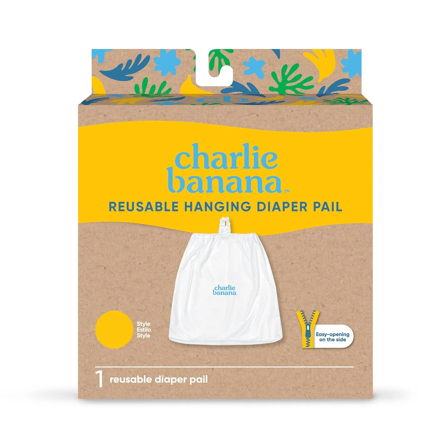 CHARLIE BANANA Reusable and Washable Cloth Diaper Wet Bag, Waterproof Hanging Diaper Pail and Laundry Bag, Yellow