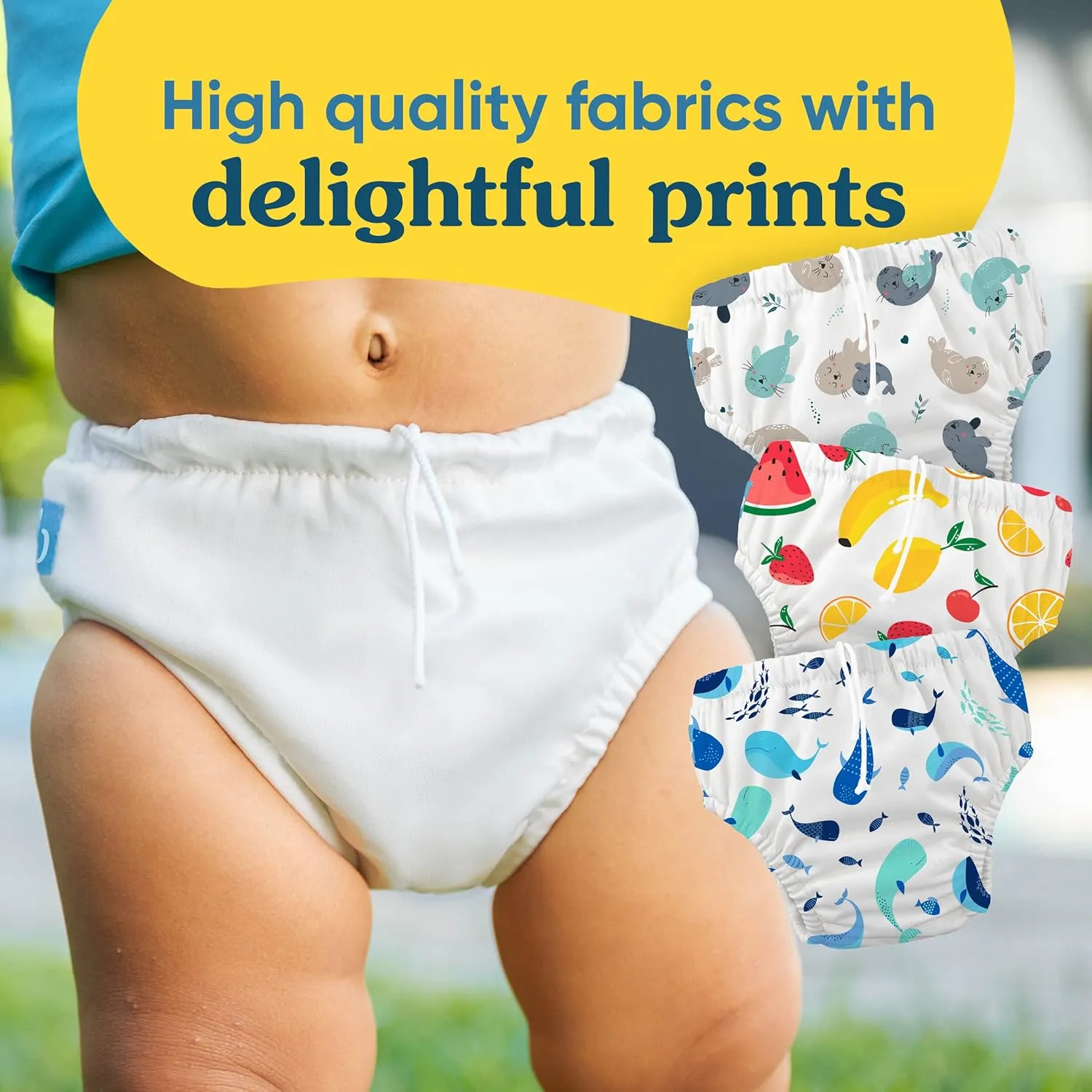 Charlie Banana Reusable Swim Diaper, Washable, Adjustable Drawstring for Baby Girls Boys, Soft and Snug Waterproof Fit to Prevent Leaks - Seally, Size L (22-34 lbs)
