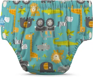 Charlie Banana Reusable Swim Diaper, Washable, with Easy On and Off Snaps for Baby Girls Boys, Soft and Snug Waterproof Fit to Prevent Leaks - Gone Safari, Size S (12-20 lbs)