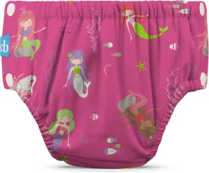Charlie Banana Reusable Washable Swim Diaper, Easy On and Off Snaps for Baby Girls Boys, Soft and Snug Waterproof Fit to Prevent Leaks - Mermaid Zoe, Size S (12-20 lbs)