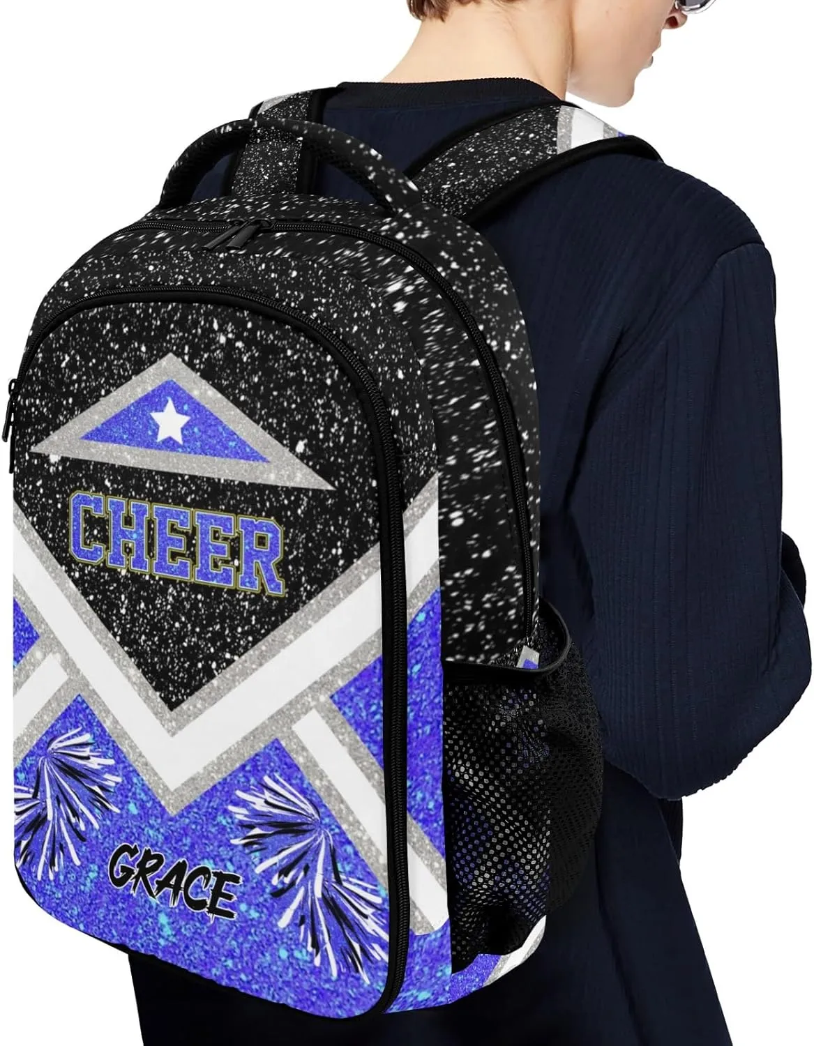 Cheer Cheerleader Black Klein Blue Backpack Waterproof Shoulder Laptop Bag for Sport Competition Training Coach Gift