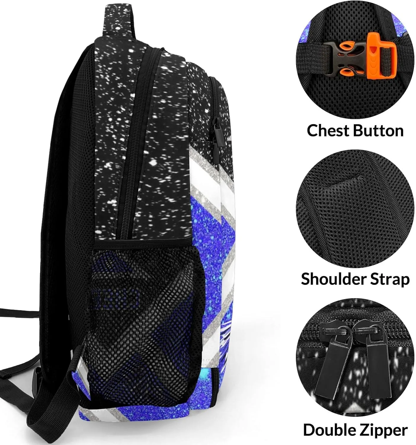 Cheer Cheerleader Black Klein Blue Backpack Waterproof Shoulder Laptop Bag for Sport Competition Training Coach Gift