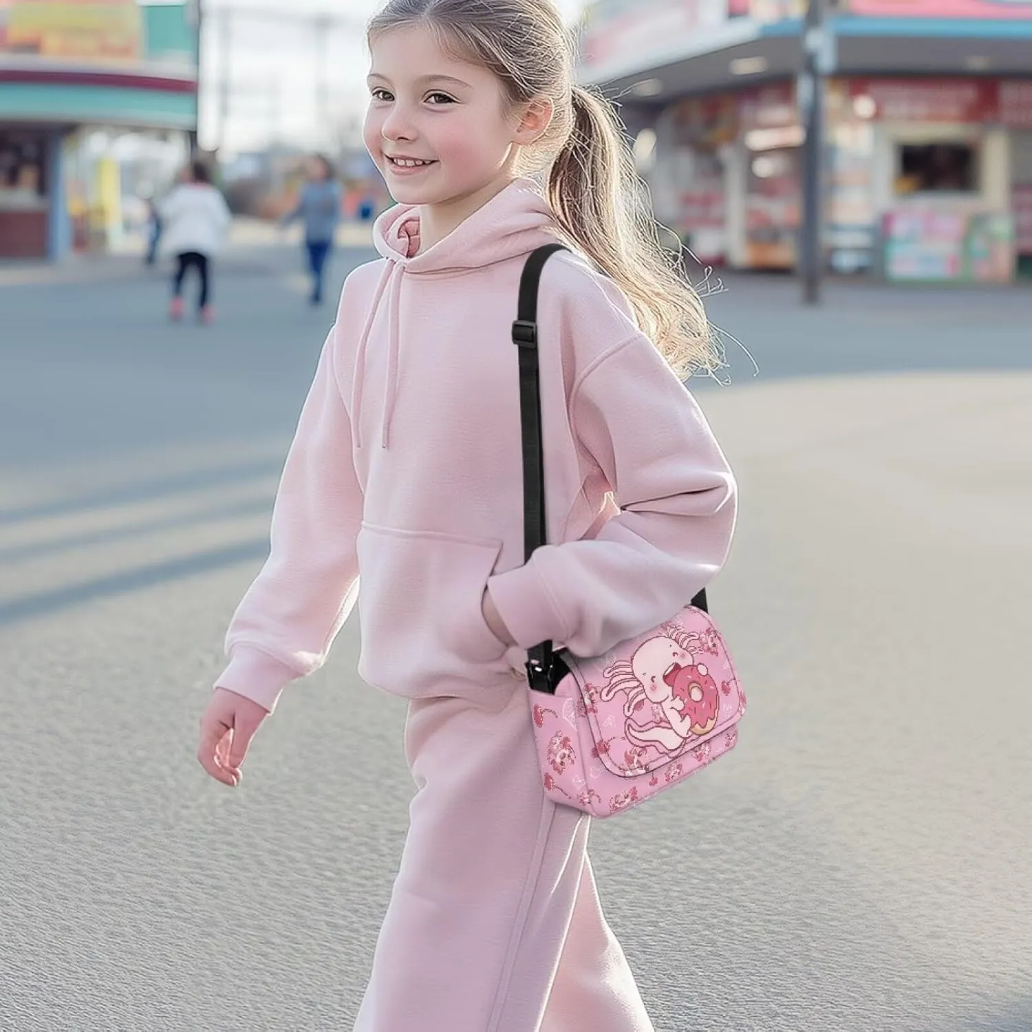 Cherry Donut Axolotl Little Girls Purses with Adjustable Shoulder Strap Cute Cellphone Pouch with Zipper Pockets Soft Flap Crossbody Bag for Outdoor