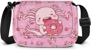 Cherry Donut Axolotl Little Girls Purses with Adjustable Shoulder Strap Cute Cellphone Pouch with Zipper Pockets Soft Flap Crossbody Bag for Outdoor