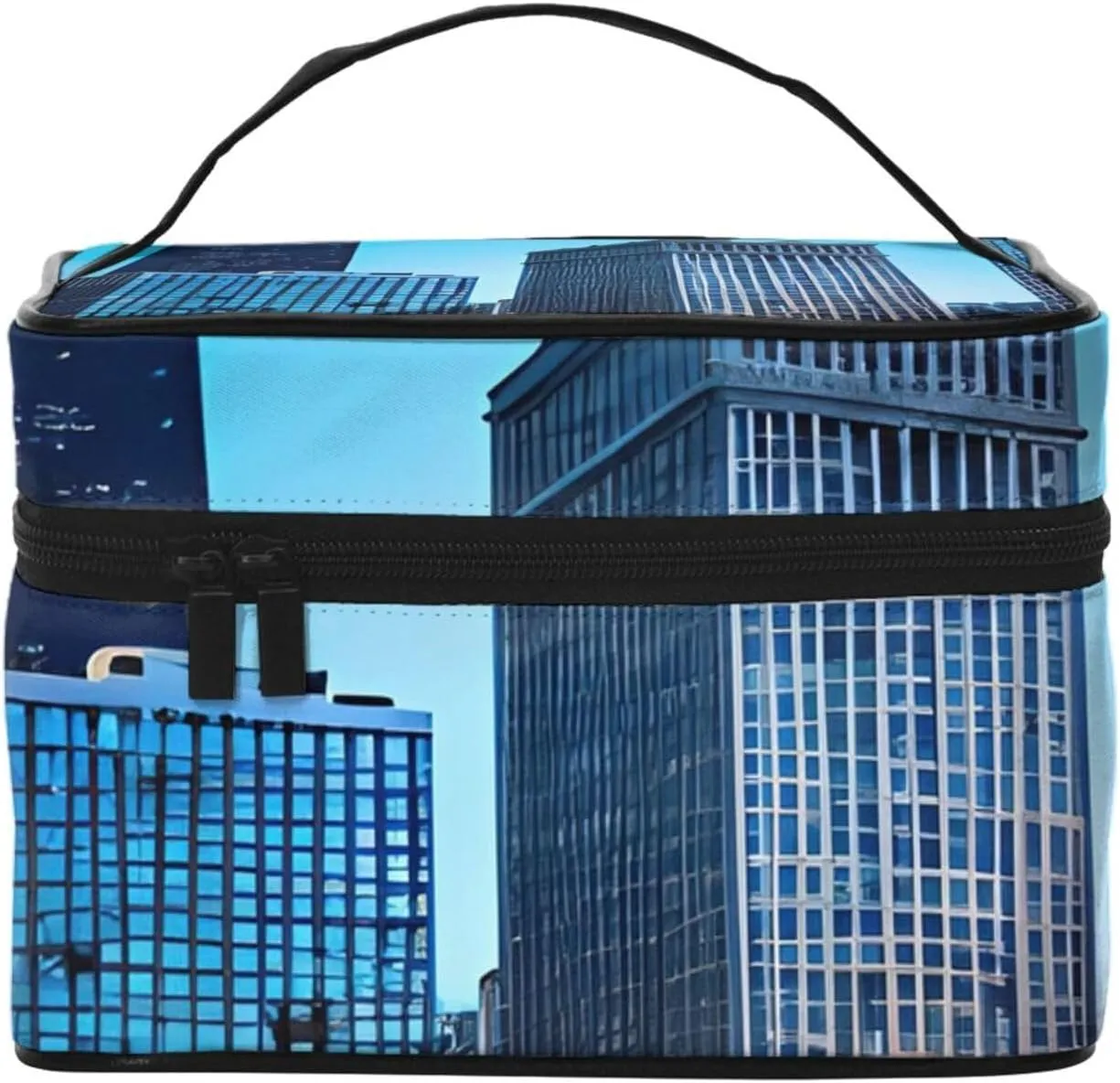Chicago Reflect Print Portable Travel Makeup Case Versatile Zipper for Makeup Bag Large Capacity Polyeste