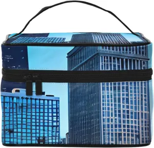 Chicago Reflect Print Portable Travel Makeup Case Versatile Zipper for Makeup Bag Large Capacity Polyeste