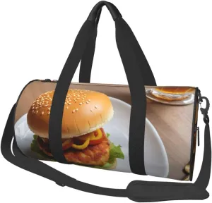 Chicken leg burger drink Printed Travel Bag,Round Personal Item Storage bag,Foldie Duffel Bag for Traveling Vacation,Fitness,Sports