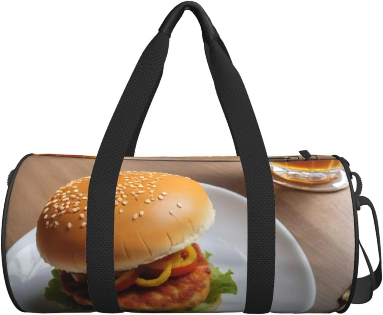 Chicken leg burger drink Printed Travel Bag,Round Personal Item Storage bag,Foldie Duffel Bag for Traveling Vacation,Fitness,Sports