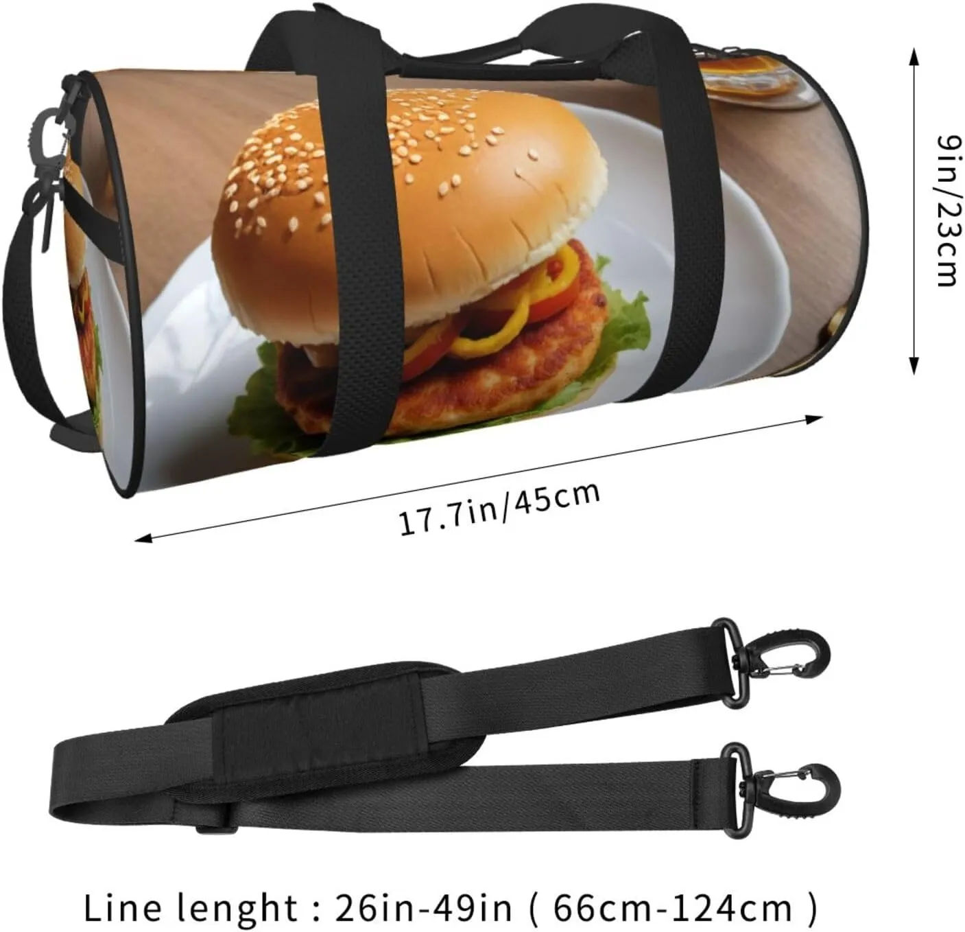 Chicken leg burger drink Printed Travel Bag,Round Personal Item Storage bag,Foldie Duffel Bag for Traveling Vacation,Fitness,Sports