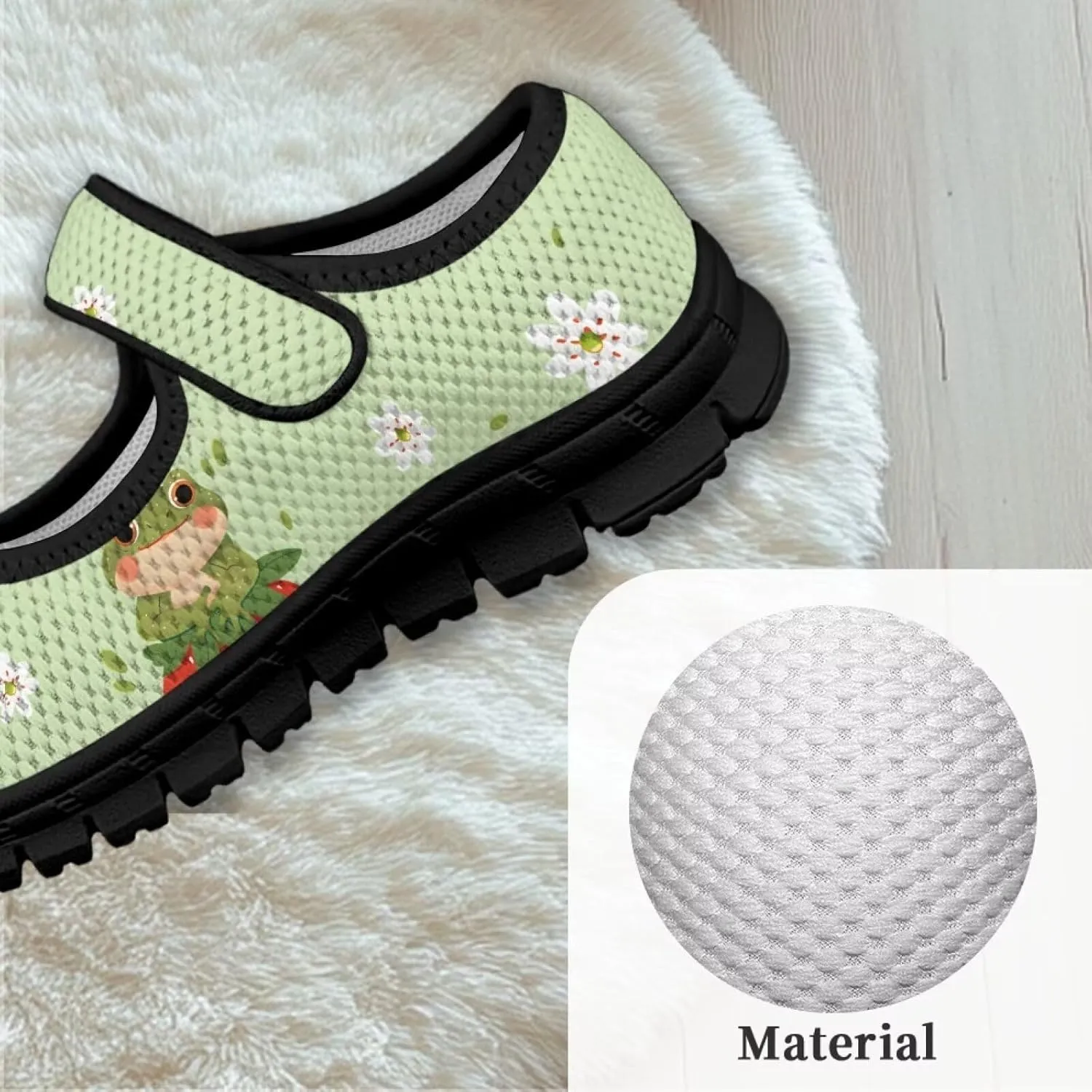 Children's Cartoon Single Buckle Sneaker,Girls Comfort Breathable Mesh Casual Shoes,Low-top Flat Shoes,Black Sole