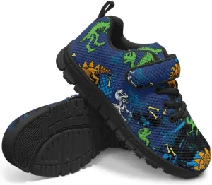 Children's Dinosaur School Sneaker Running Barefoot Shoes Lace Up Hiking Sneakers for Boys Girls