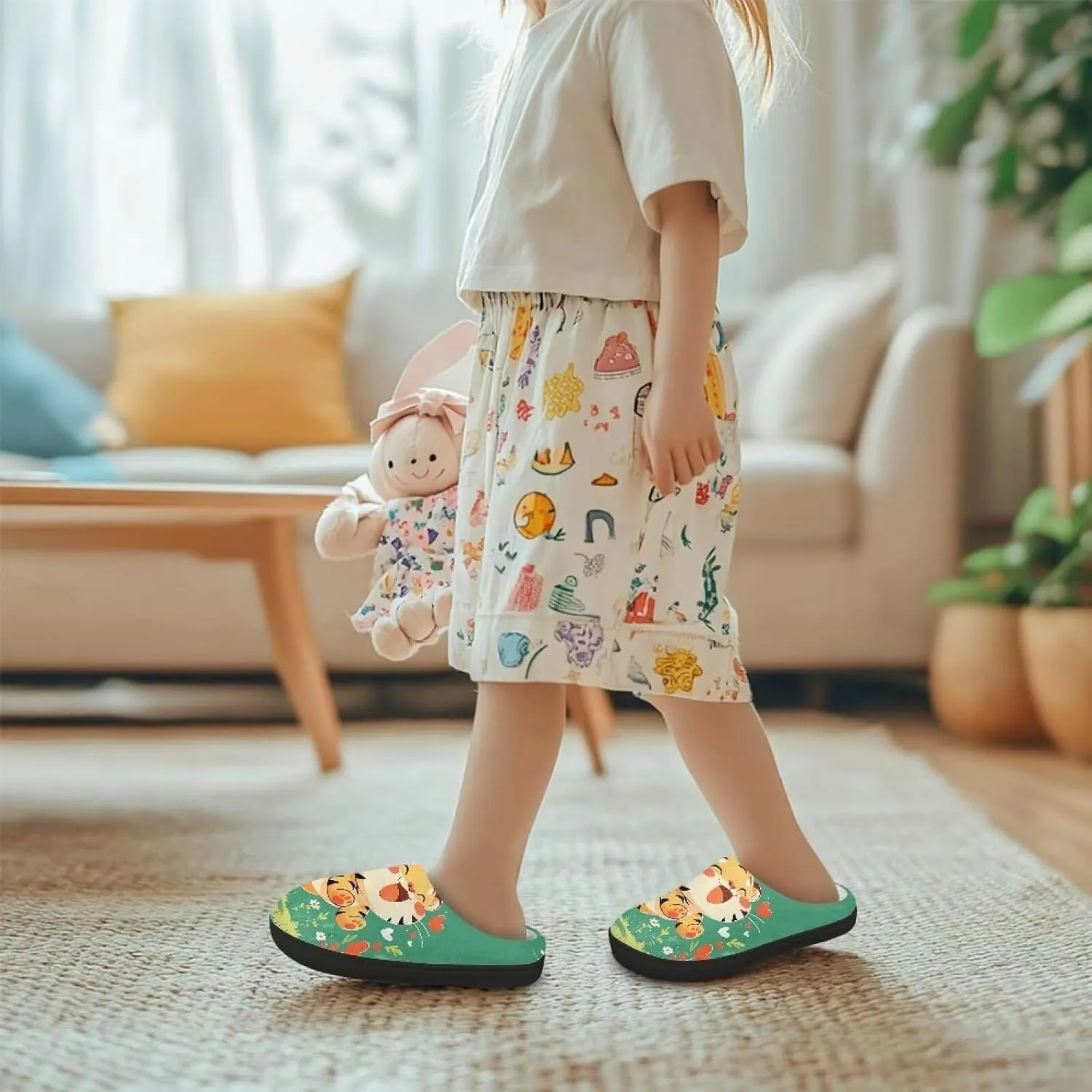 Children's Plush Slippers Cozy Plush Slip-on House Shoes with Memory Foam Warm Winter Kids Non-Slip Indoor Slipper