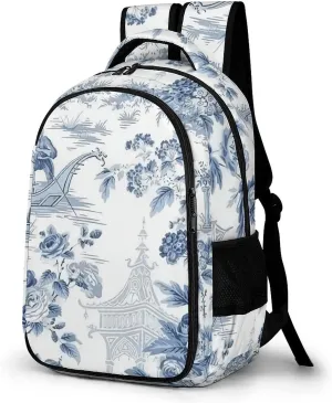 Chinese Style Powder Blue Chinoiserie Capacity Commuter Lightweight Fashion Travel Backpack Unisex