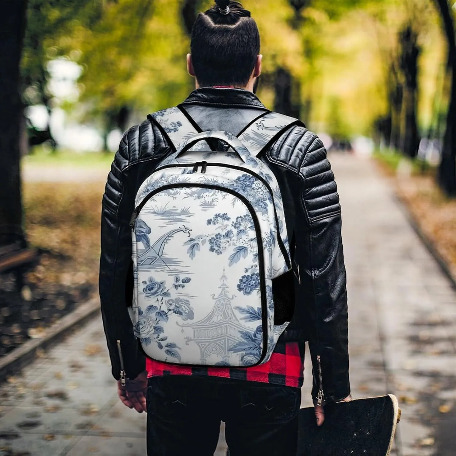Chinese Style Powder Blue Chinoiserie Capacity Commuter Lightweight Fashion Travel Backpack Unisex