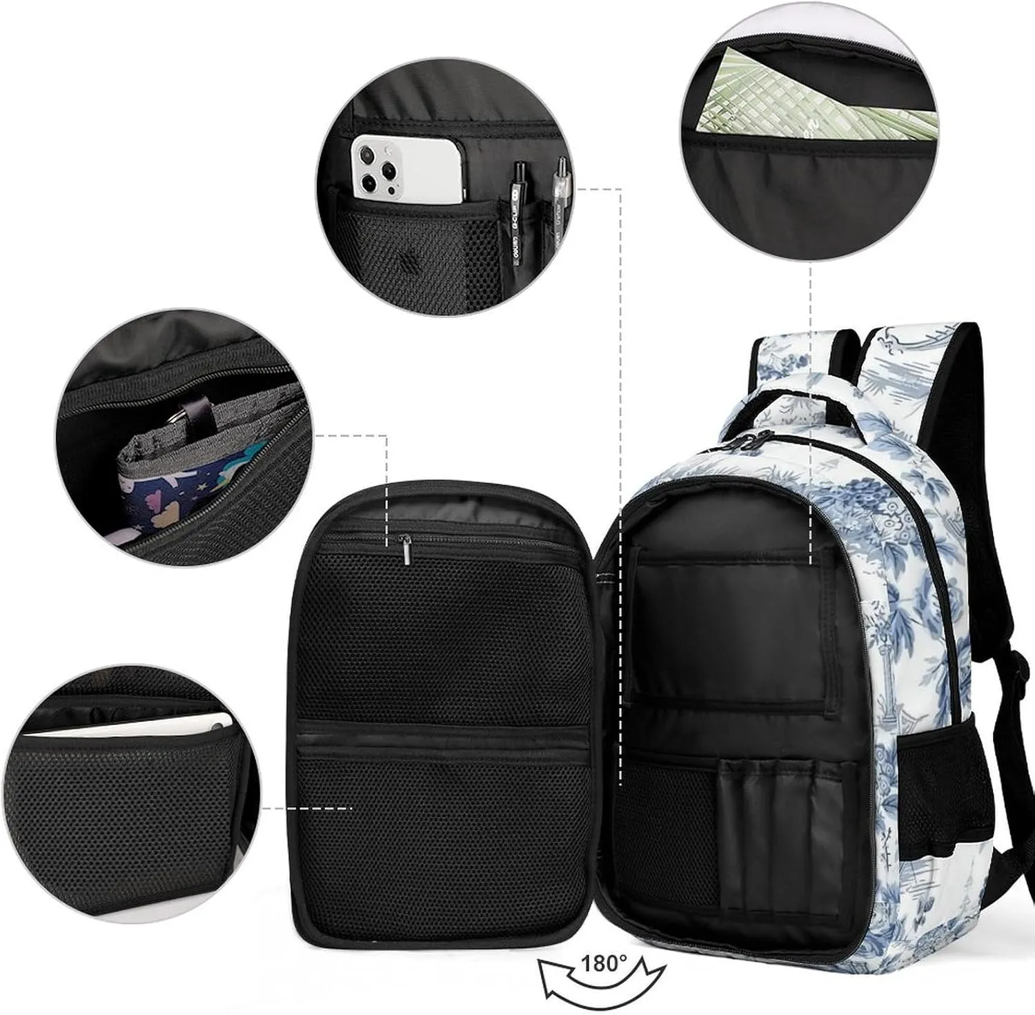 Chinese Style Powder Blue Chinoiserie Capacity Commuter Lightweight Fashion Travel Backpack Unisex