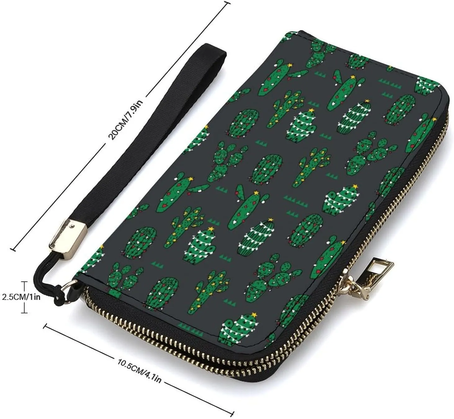 Christmas Cactus Women's Leather Long Large Capacity Wallet Clutch Wallet with Hand Strap, 20x10.5cm, style-6-2