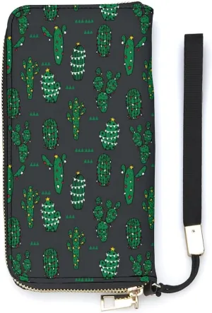 Christmas Cactus Women's Leather Long Large Capacity Wallet Clutch Wallet with Hand Strap, 20x10.5cm, style-6-2