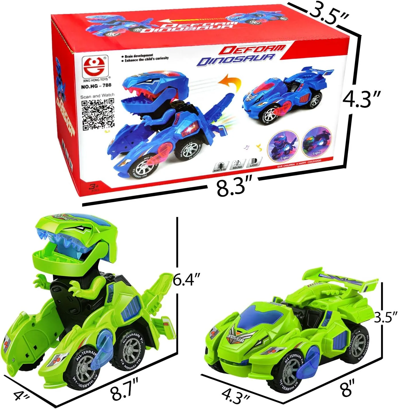 Christmas Dinosaur Toys for Kids Boys Transforming Dinosaur Car with LED Light Music Automatic Deformation Dino Race Car Stocking Stuffers for Boys Girls Toddlers 3 Year Old and Up