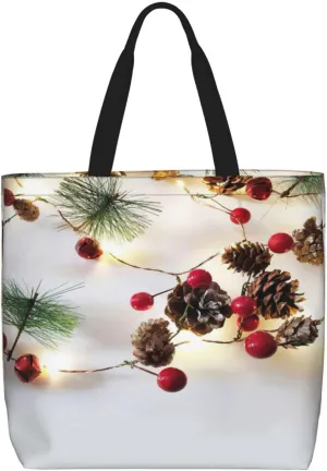 Christmas Garland with Lights Print Tote Bag,Multi-functional Reusable,Lightweight Crossbody,Work,Travel,Everyday Use