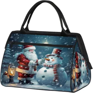 Christmas Santa Claus Oil Lamp Snowman Travel Duffle Bag, Waterproof Duffel Bag Weekender Overnight Carry On Bag Lightweight Sport Gym Bag for Men Women